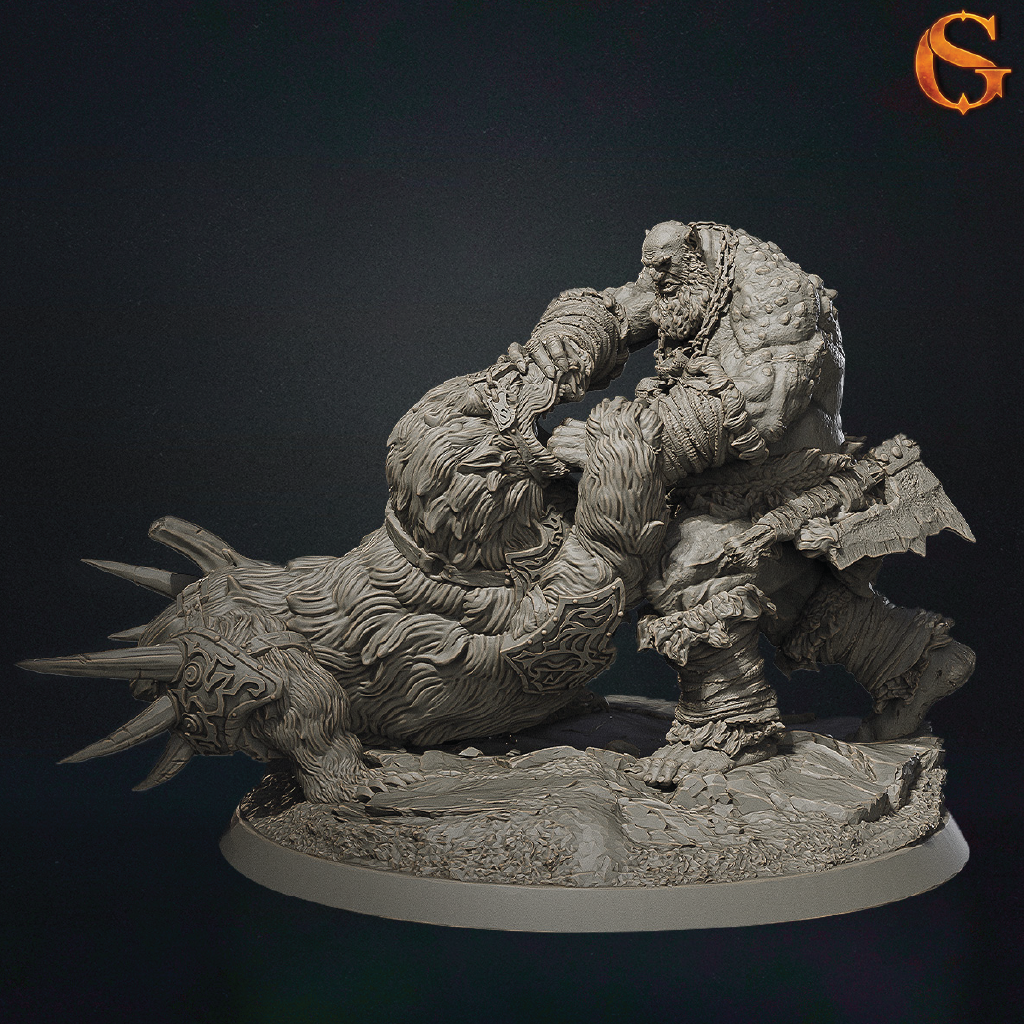 Troll vs Bear | Combat Diorama | 3D Resin Print