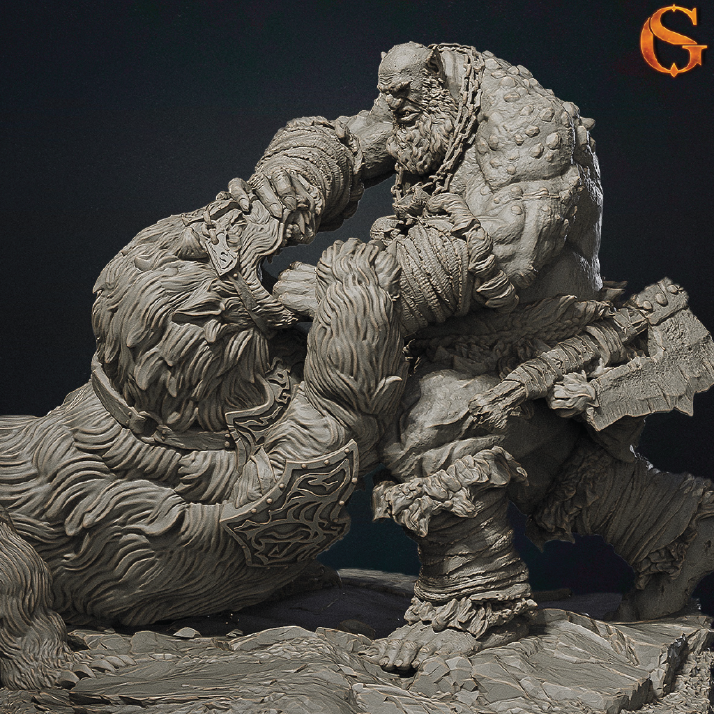 Troll vs Bear | Combat Diorama | 3D Resin Print