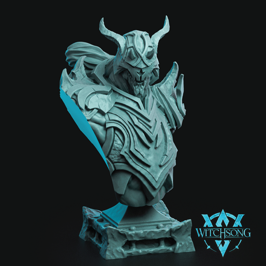 Teal fantasy sculpture on a black background with 'Witchsong' branding.