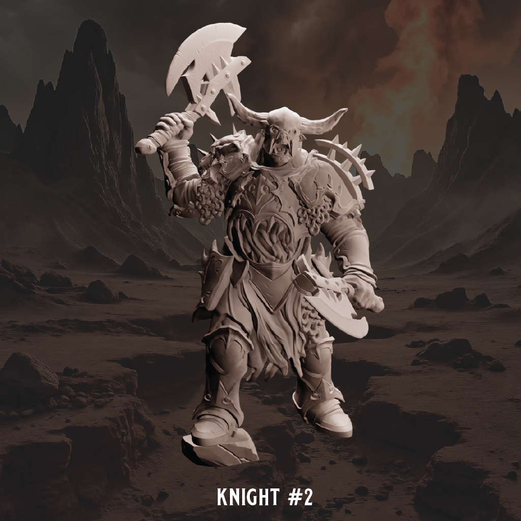 Stylized illustration of a knight holding a sword in a desert landscape with 'Knight #2' text.