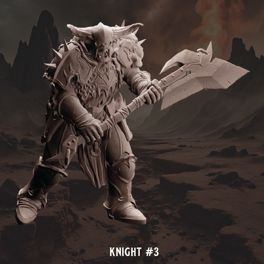 Stylized illustration of a knight holding a weapon in a desert-like landscape with 'Knight #3' text.