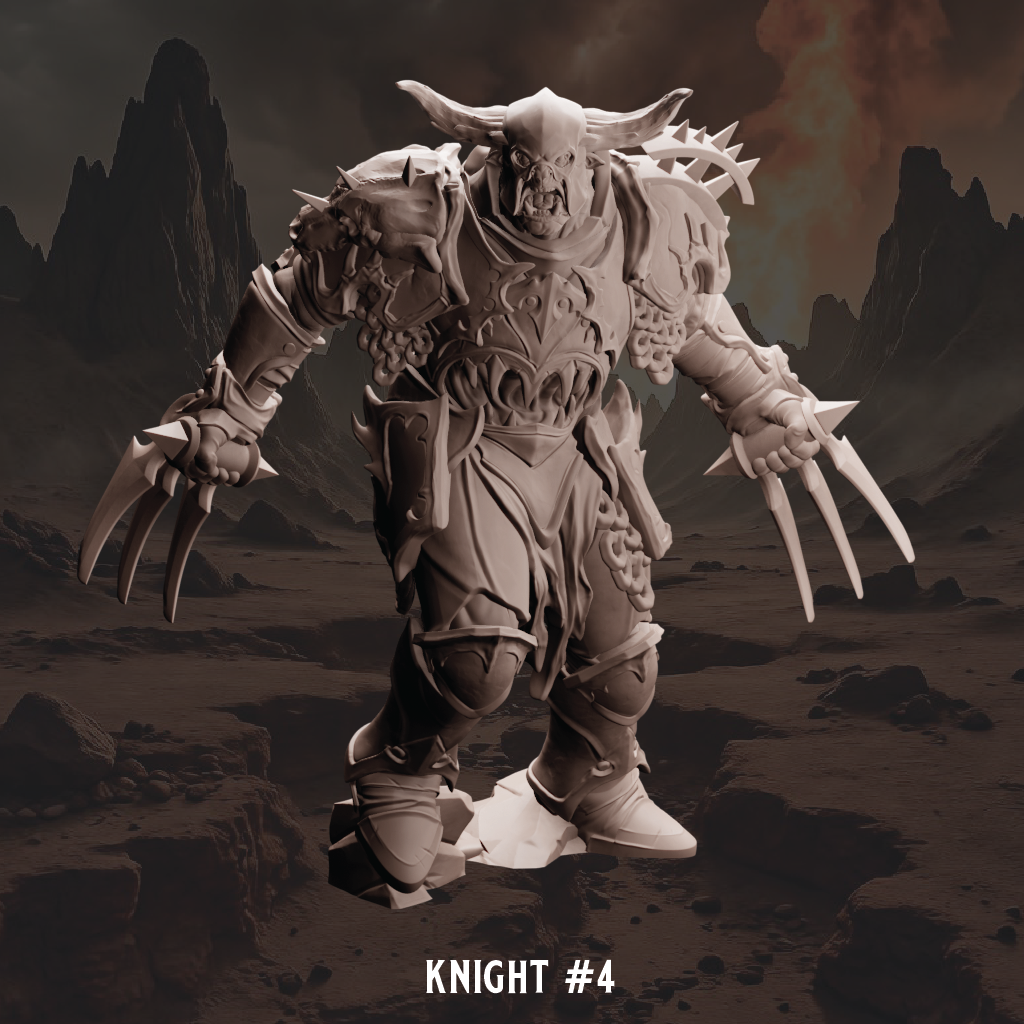 Stylized illustration of a knight in armor with a dark, rocky landscape background