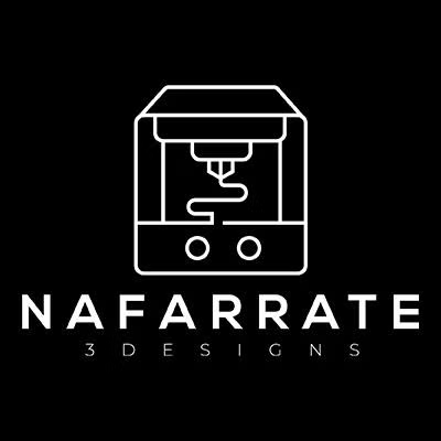 Logo of Nafarrate 3 Designs with a 3D printer icon on a black background