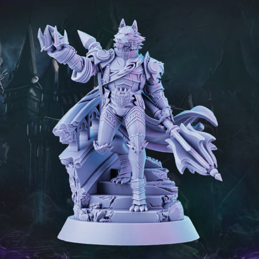 Detailed fantasy figurine with armor and wings on a dark background