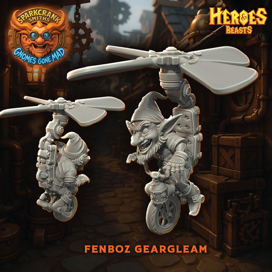 Two goblin figurines with propellers, branded 'Heroes & Beasts' and 'Sparkcrank Smiths'.