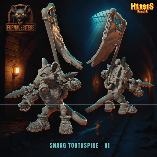 Two fantasy creature figurines with 'Furnall Bitters' logo and 'Heroes & Beasts' branding on a dark background.