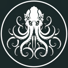 A circular logo of a Cthulhu squid head