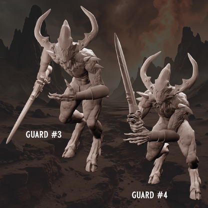 Two fantasy guards with weapons in a desert landscape