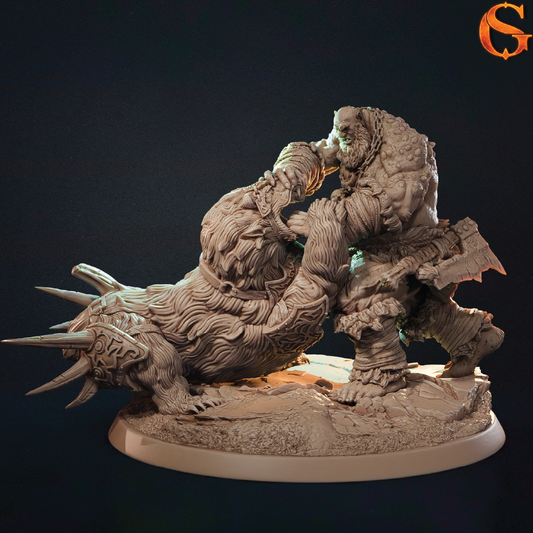 Troll vs Bear | Combat Diorama | 3D Resin Print
