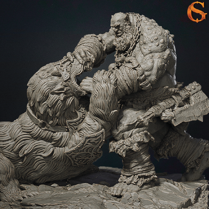 Troll vs Bear | Combat Diorama | 3D Resin Print