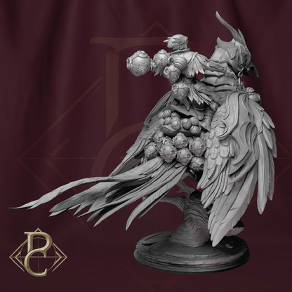 3D render of a aerial hunter riding a large armored bird of prey
