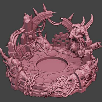 Detailed figurine with mechanical elements and creatures on a dark background