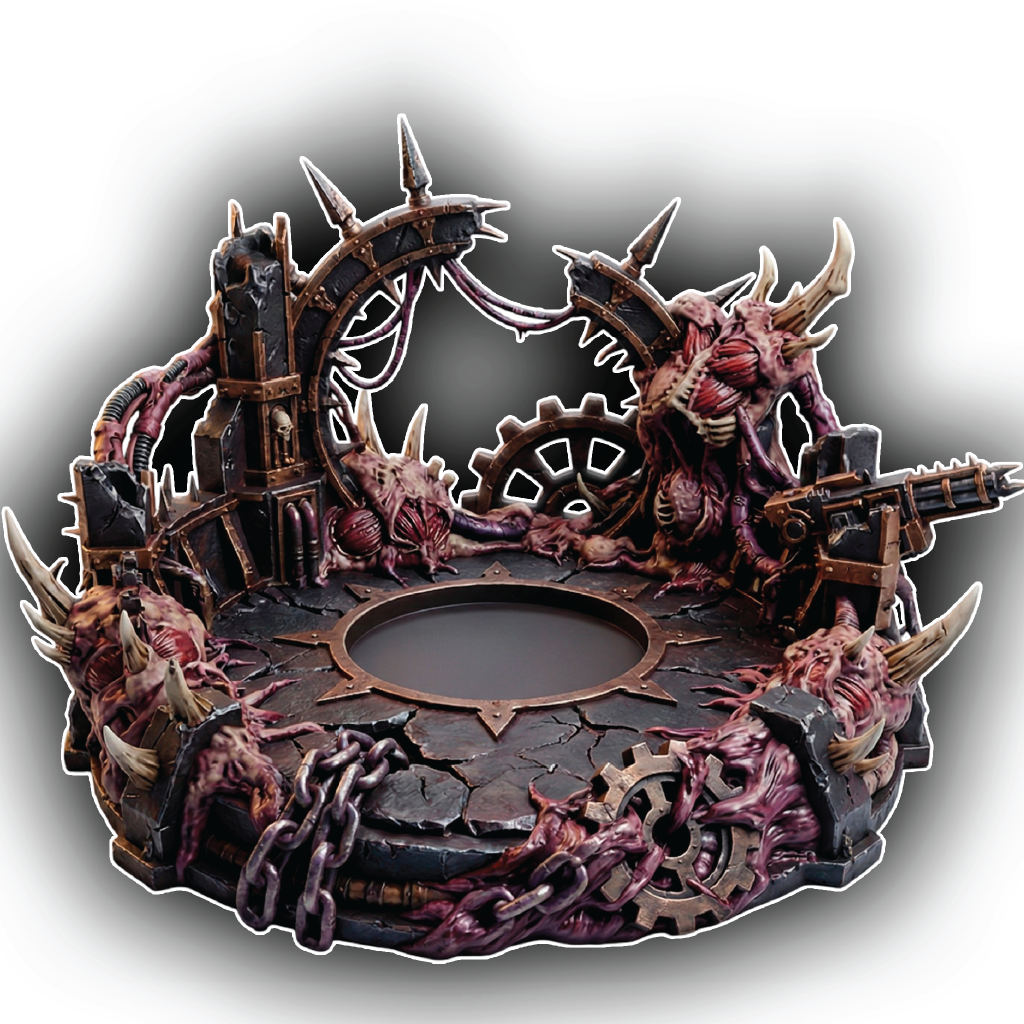 Decorative piece with mechanical and fantasy elements on a white background