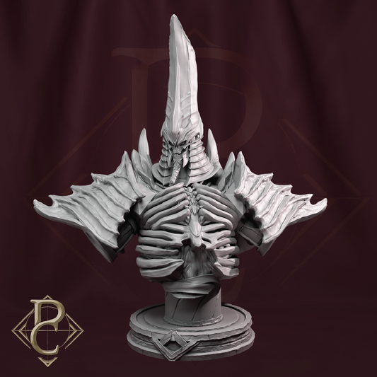 Gray fantasy sculpture on a dark background