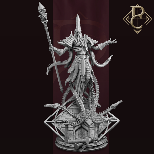 Detailed fantasy figurine with a spear on a dark background