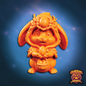 3D render of a druid Easter bunny holding a basket full of eggs