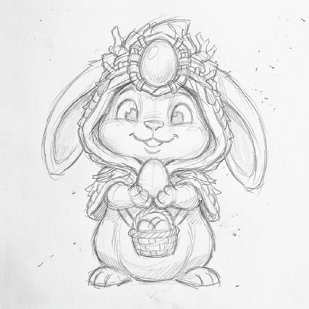 Concept art of a druid rabbit bunny Easter egg basket miniature