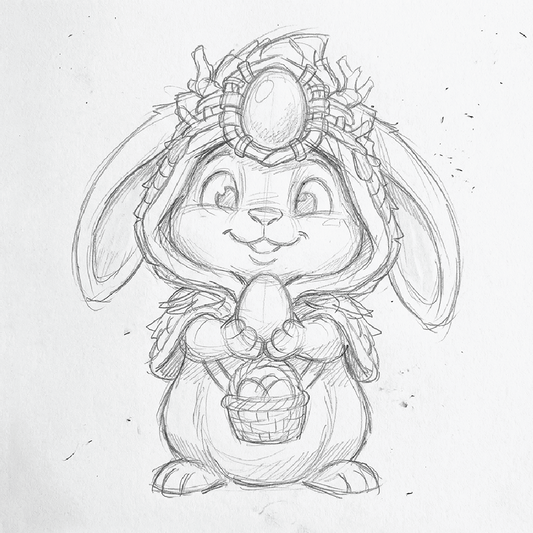 Concept art of a druid rabbit bunny Easter egg basket miniature