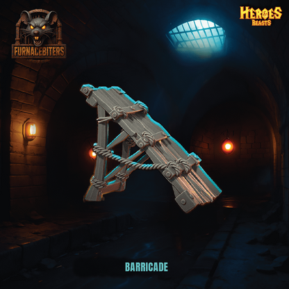 Barricade in a dark, dungeon-like setting with 'Heroes & Beasts' branding.