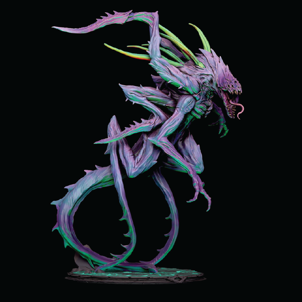 Colorful dragon sculpture on a black background