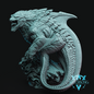A detailed fantasy dragon figurine or 3D print model in a textured gray resin, shown against a solid black background with a Witchsong brand logo overlay in the bottom right corner.