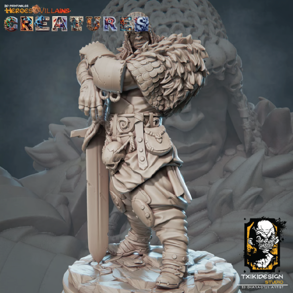 3D render of Bladric the Shadow Wolf human sentinel miniature for tabletop games