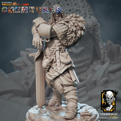 3D render of Bladric the Shadow Wolf human sentinel miniature for tabletop games