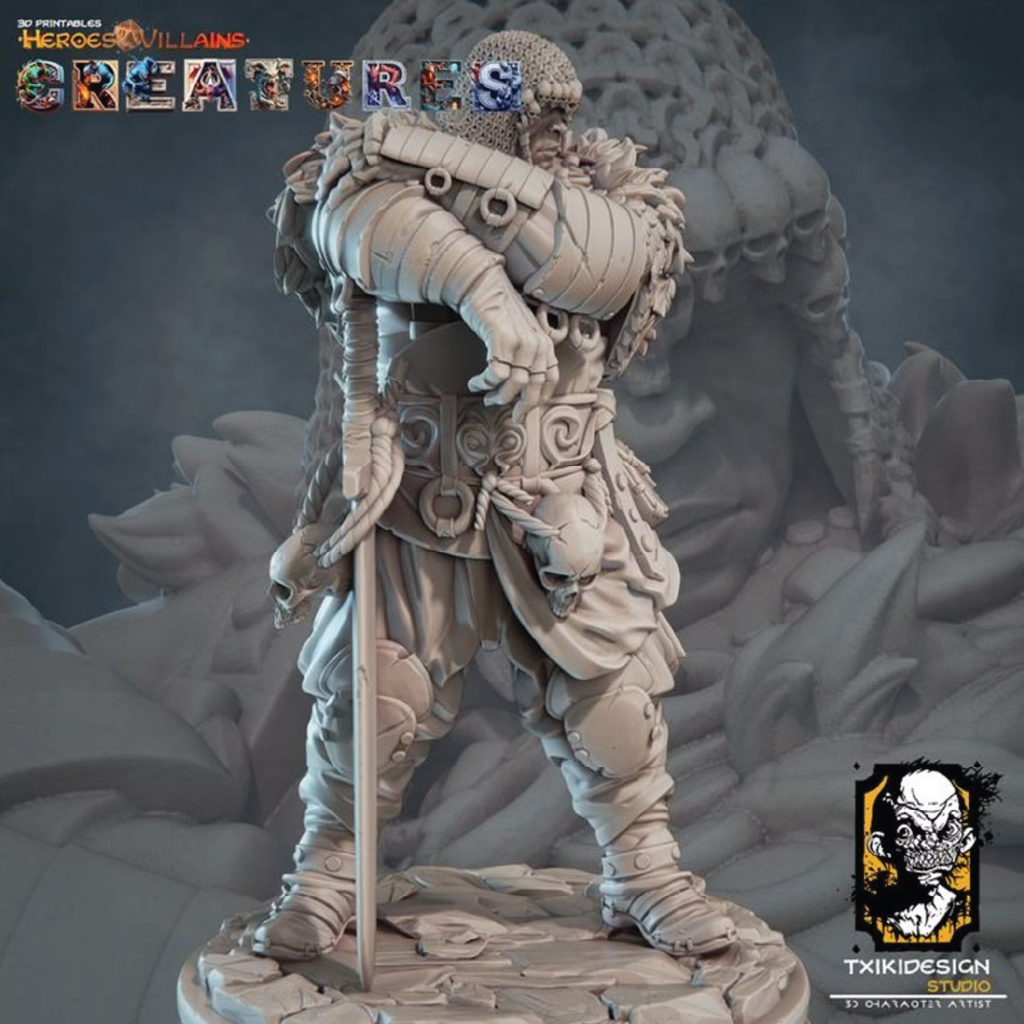 3D render of Bladric the Shadow Wolf human sentinel miniature for tabletop games