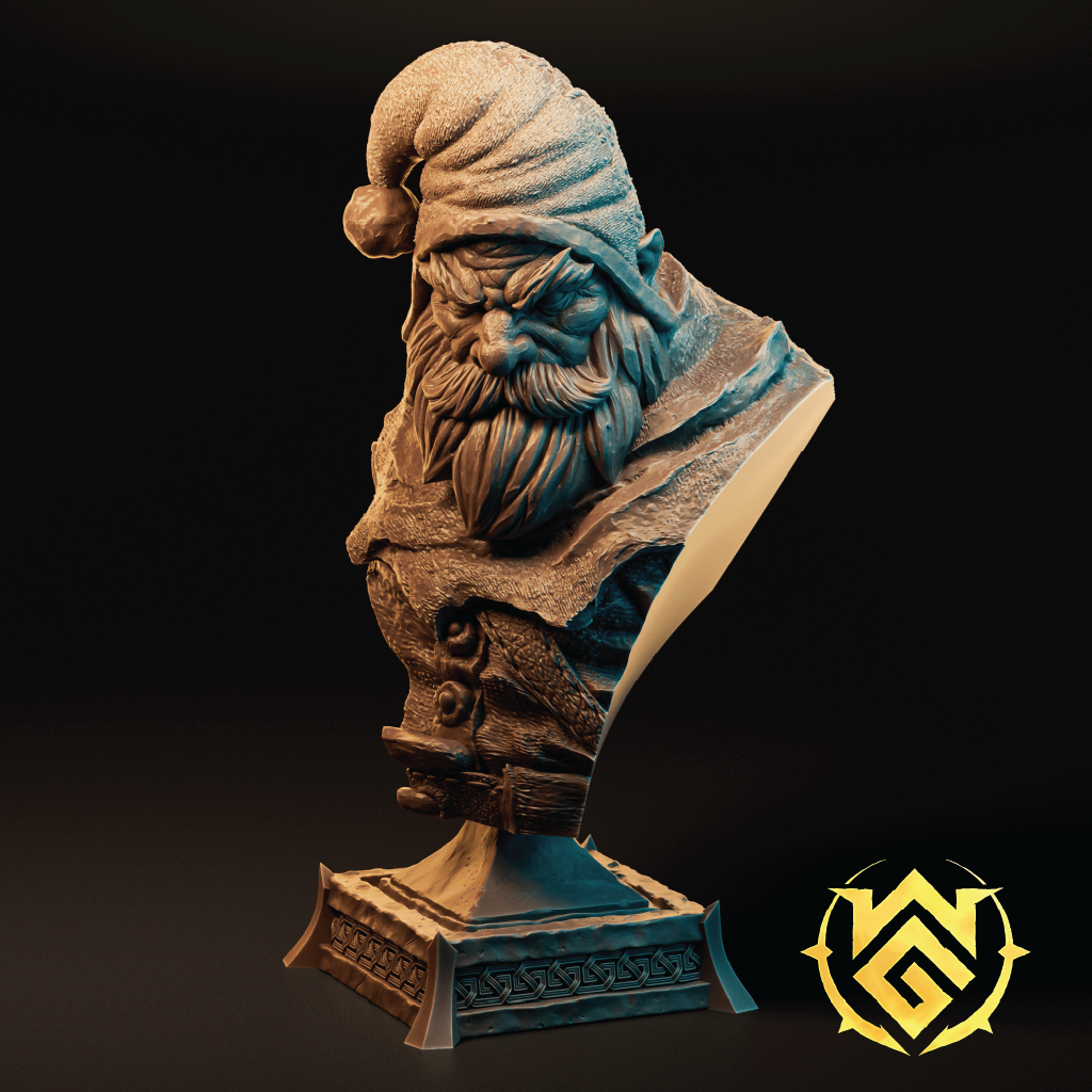 Render of a bust of a dwarf ranger riding a reindeer on a hunt