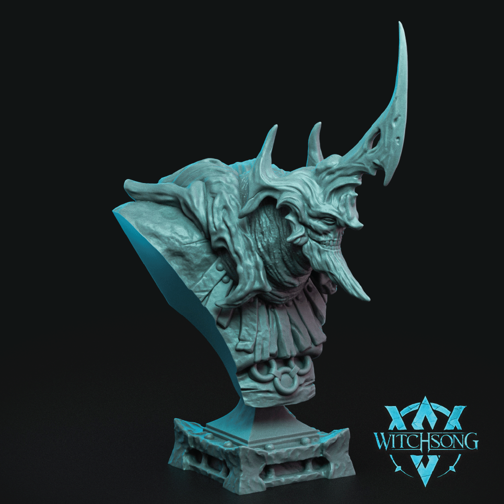 Decorative headpiece with horns on a black background, featuring the 'Witchsong' logo.