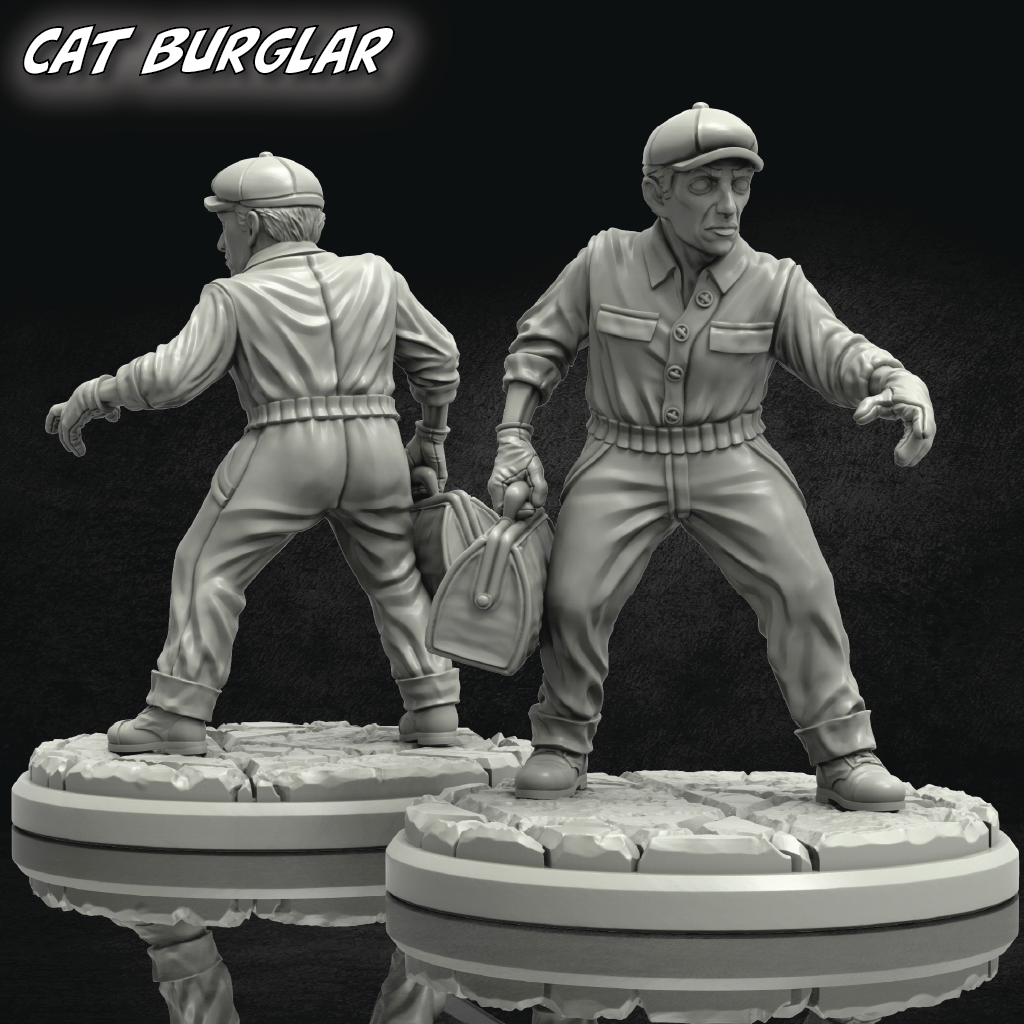 Two model figures of men in uniform with a suitcase on a reflective surface.