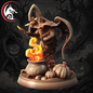 A Halloween-themed fantasy figurine of a witch character standing beside a cauldron with glowing orange fire, surrounded by small pumpkins on a round base. The background is a dark spooky forest scene with carved pumpkins, and a red-and-black dragon logo appears in the top-left corner.