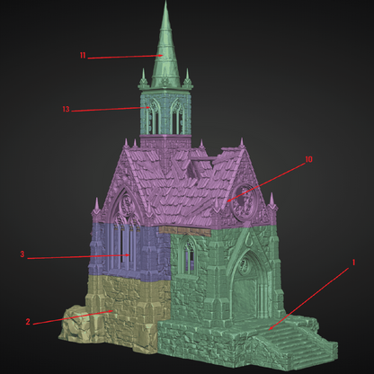 Cathedral of the Hollow Prayer | Ruined Church Terrain | 3D Filament Print