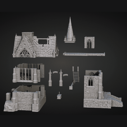 Cathedral of the Hollow Prayer | Ruined Church Terrain | 3D Filament Print