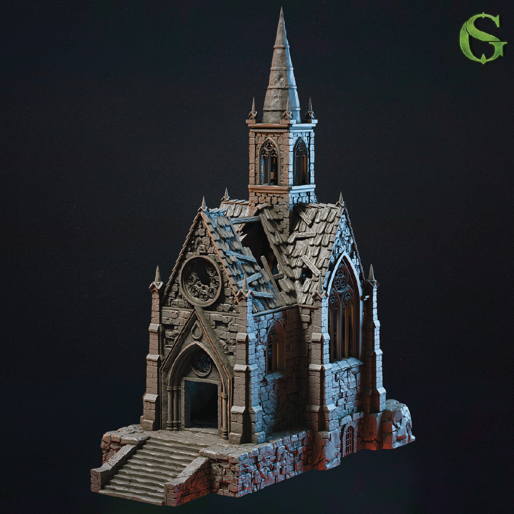 Cathedral of the Hollow Prayer | Ruined Church Terrain | 3D Filament Print