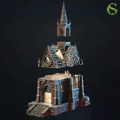 Cathedral of the Hollow Prayer | Ruined Church Terrain | 3D Filament Print