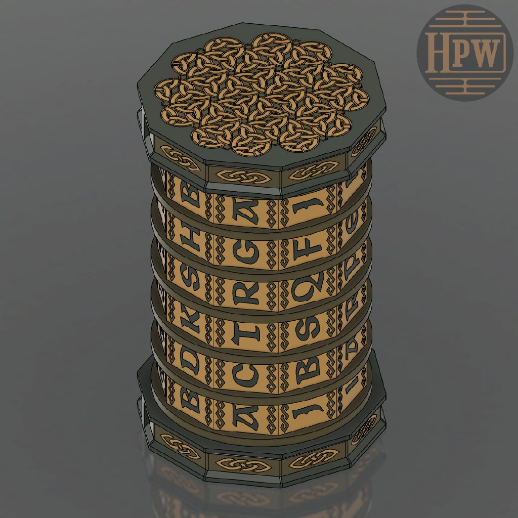 Stack of hexagonal dice with lettering on a dark background, featuring the brand 'HPW'.