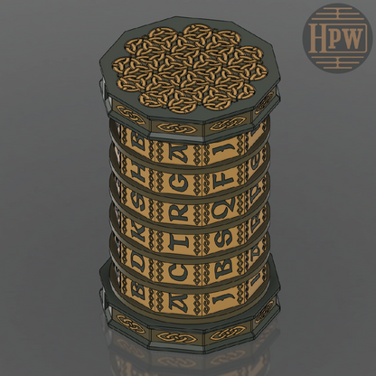 Stack of hexagonal dice with lettering on a dark background, featuring the brand 'HPW'.