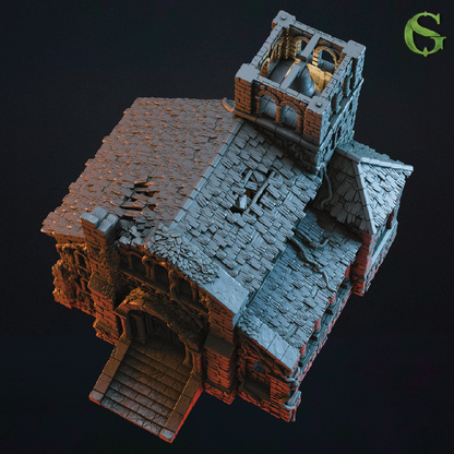 3D render of a stone church rooftop