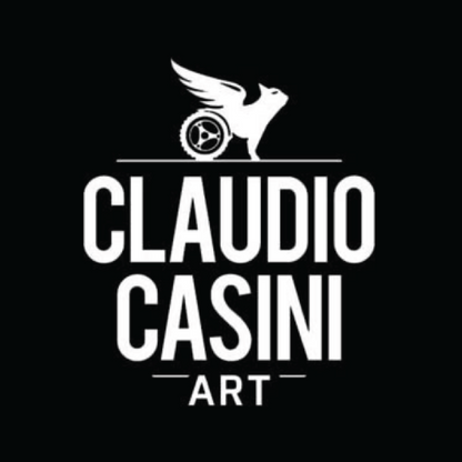Logo of Claudio Casini Art with a stylized bird and circular design on a black background