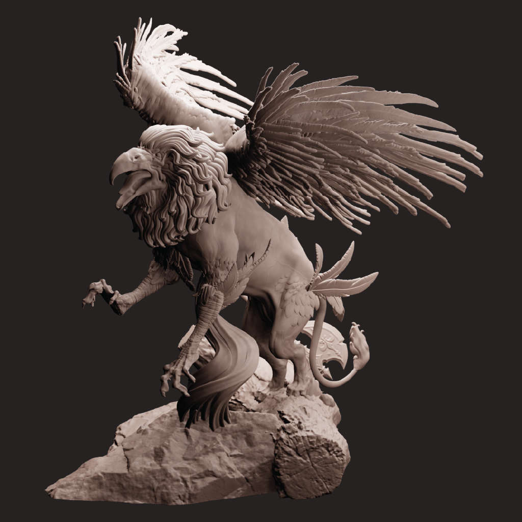Statue of a winged lion on a dark background