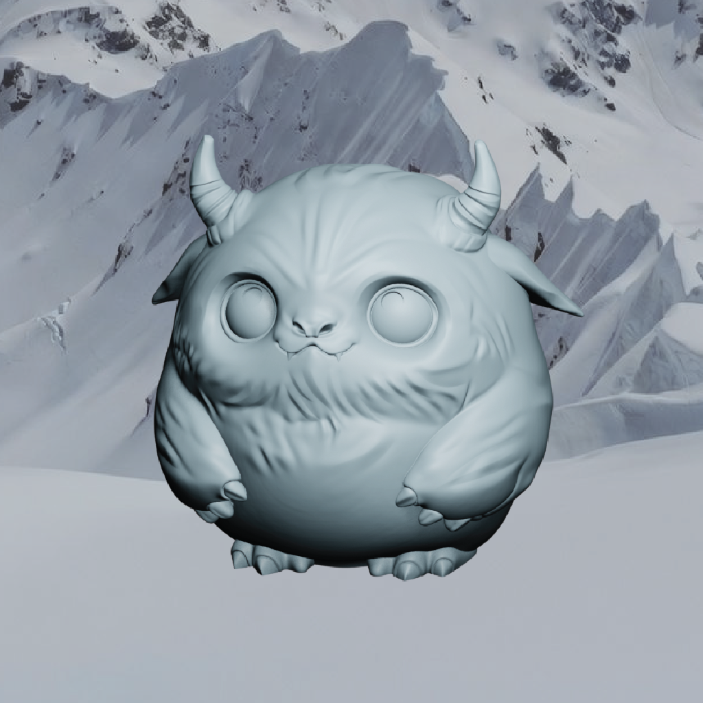 Monster-like creature in a snowy landscape with mountains