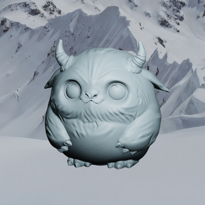 Monster-like creature in a snowy landscape with mountains