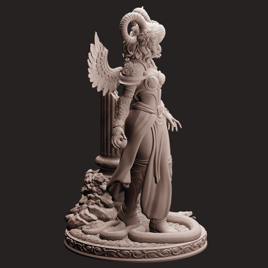 Statue of a winged figure with a dark background