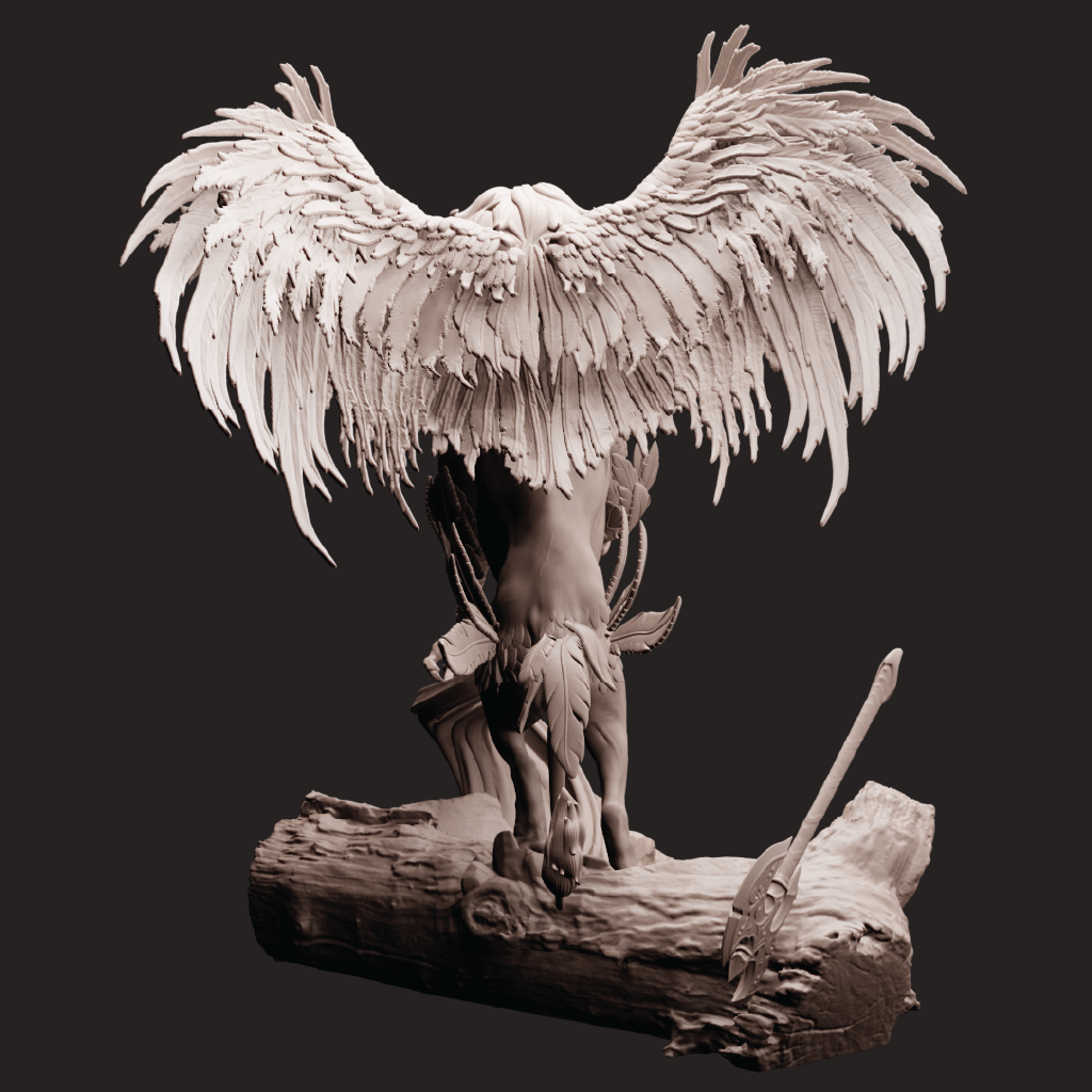 Clay render of an eagle with outstretched wings on a dark background