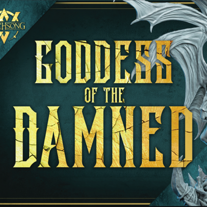 Book cover of 'Goddess of the Damned' with gold text and a dragon illustration on a dark background.
