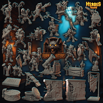 Cover image for the Furnacebiters collection, showing various ratkin models with weapons and scenery