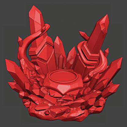 Red crystal-like structure on a dark gray background
