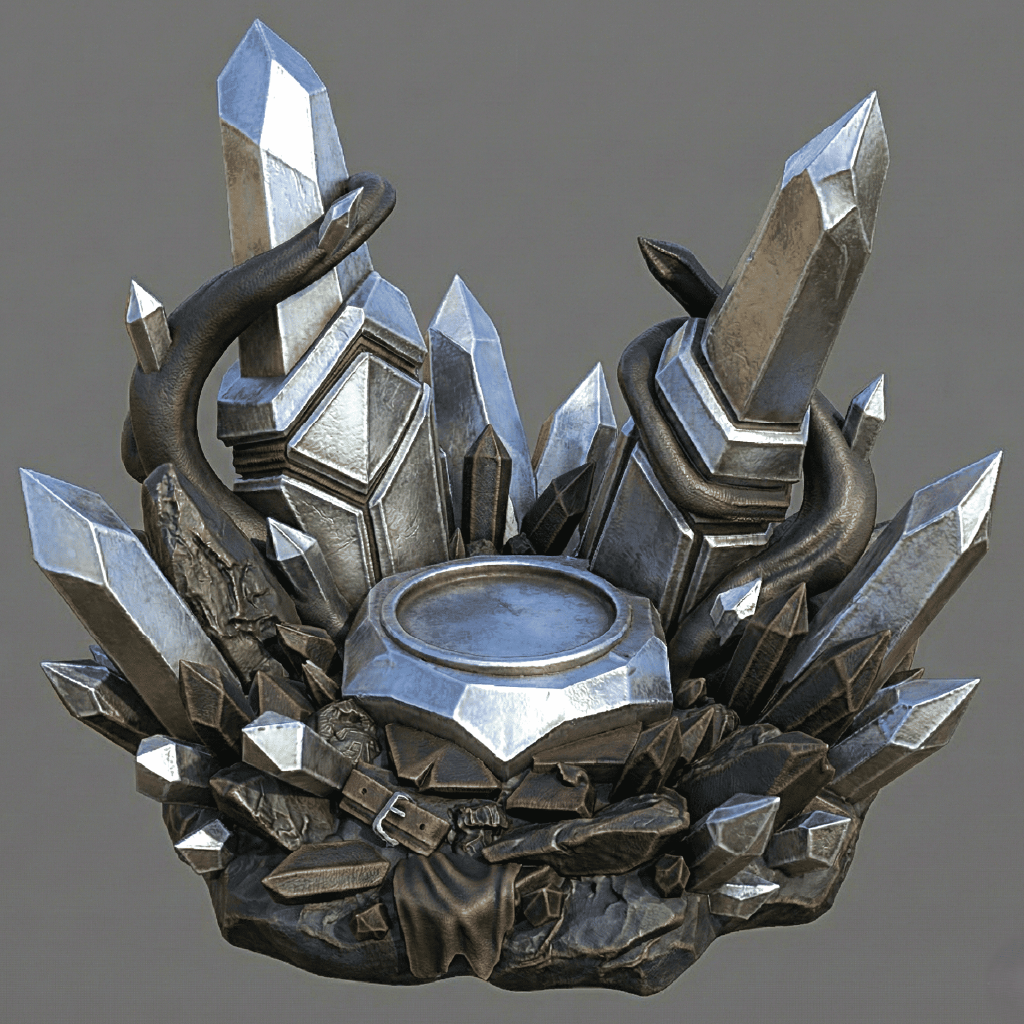 Decorative item with crystal-like structures on a gray background