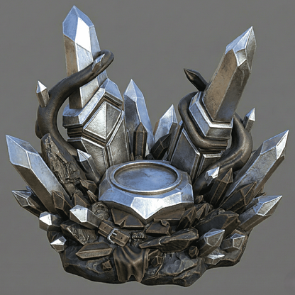 Decorative item with crystal-like structures on a gray background